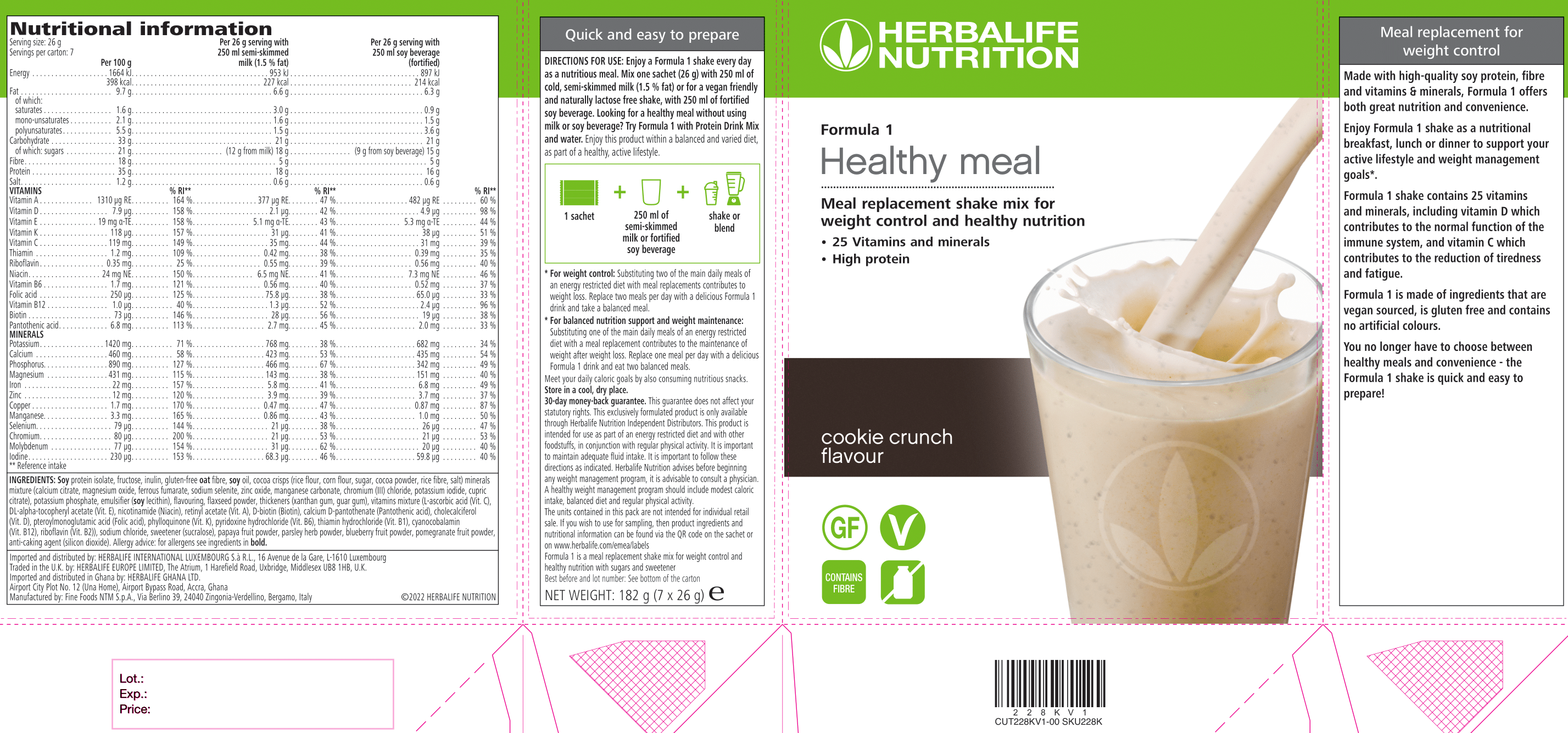 Herbalife Formula 1 Nutritional Shake Mix Sachets Cookie Crunch Pack of 7 sachets - Image 2
