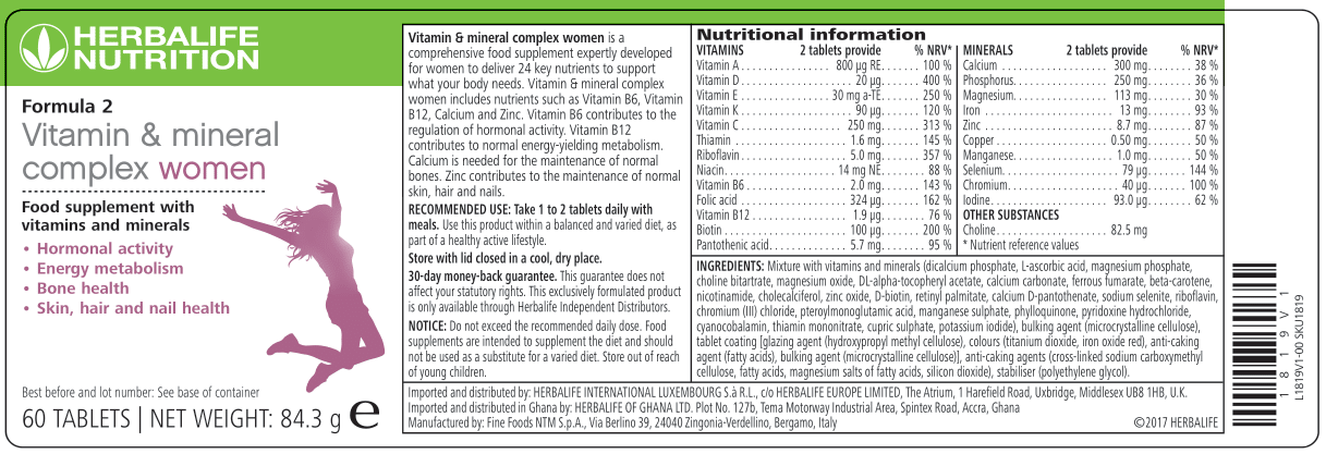Herbalife Formula 2 Vitamin & Mineral Complex Women 60 tablets - Image 3