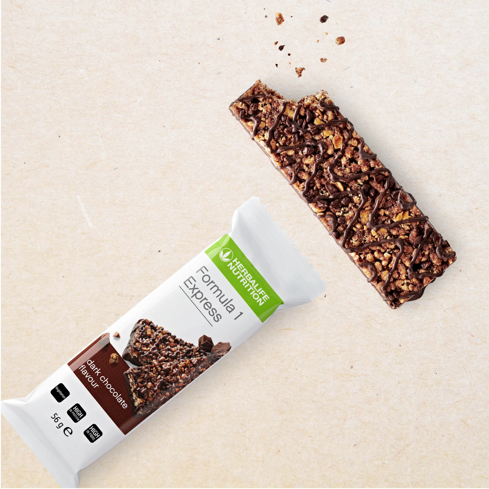 Herbalife Formula 1 Express Dark Chocolate 56g bar with wrapper