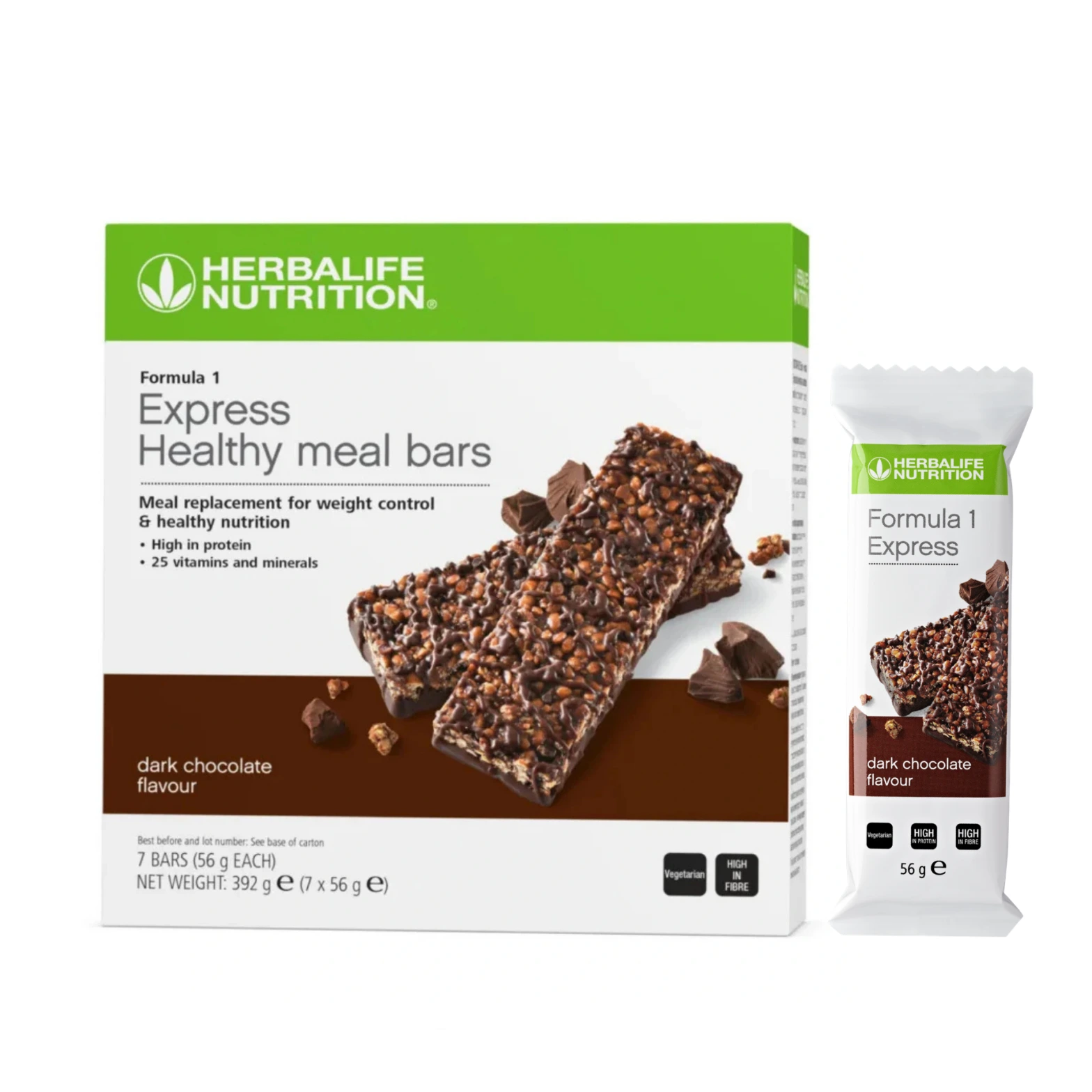 Herbalife Formula 1 Express Dark Chocolate 7 bars with individual 56g bar