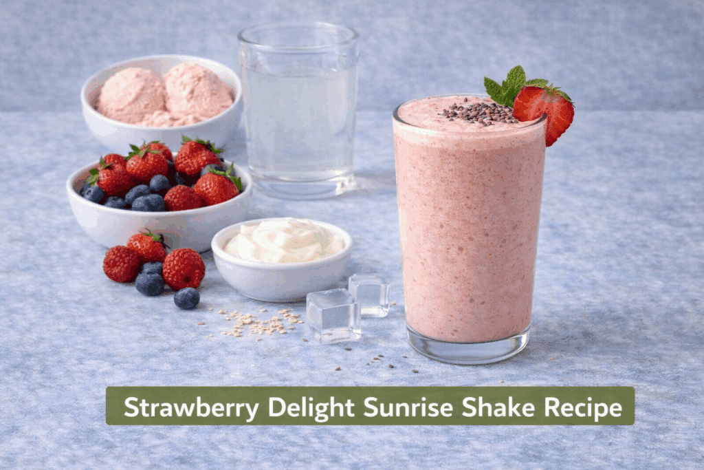 Strawberry protein shake made with coconut water, fresh strawberries and yoghurt