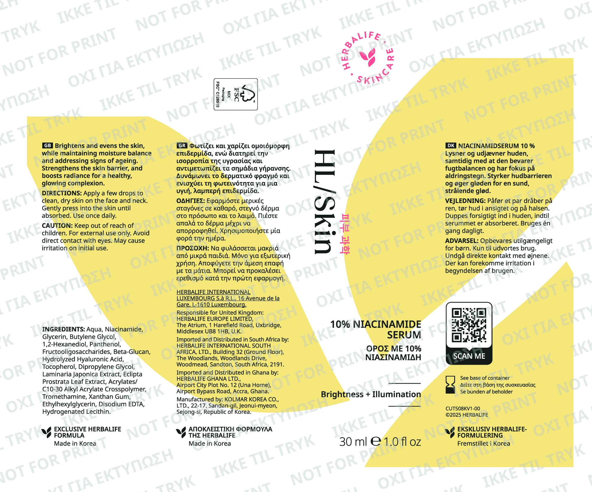 Herbalife HL/Skin 10% Niacinamide Serum 30ml product label