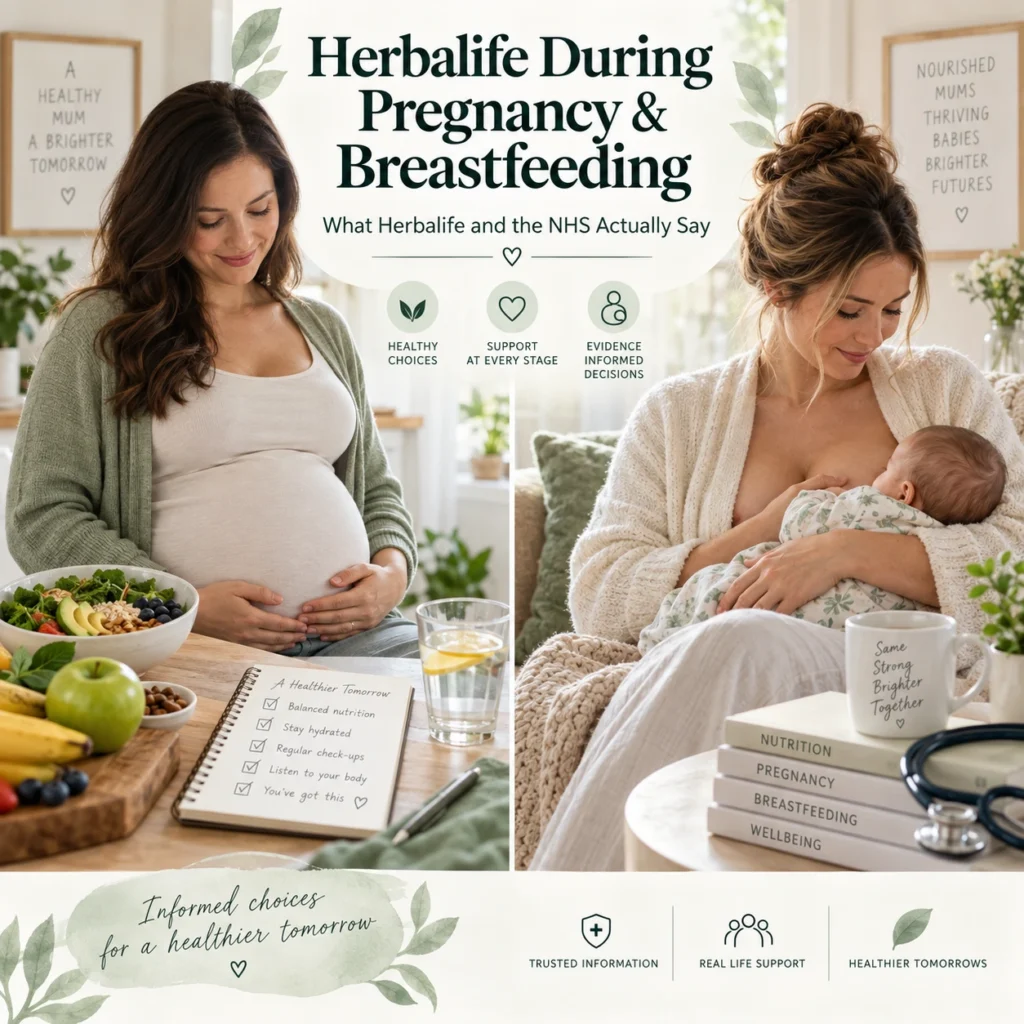 Pregnancy and breastfeeding guide image showing a pregnant woman and a breastfeeding mother in a healthy home setting