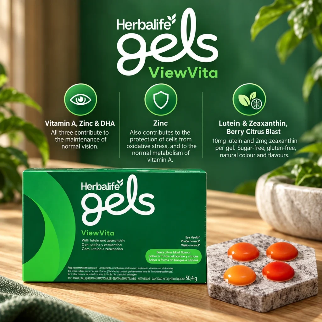 Herbalife Gels ViewVita box and chewable gels with vitamin A, zinc, DHA, lutein and zeaxanthin