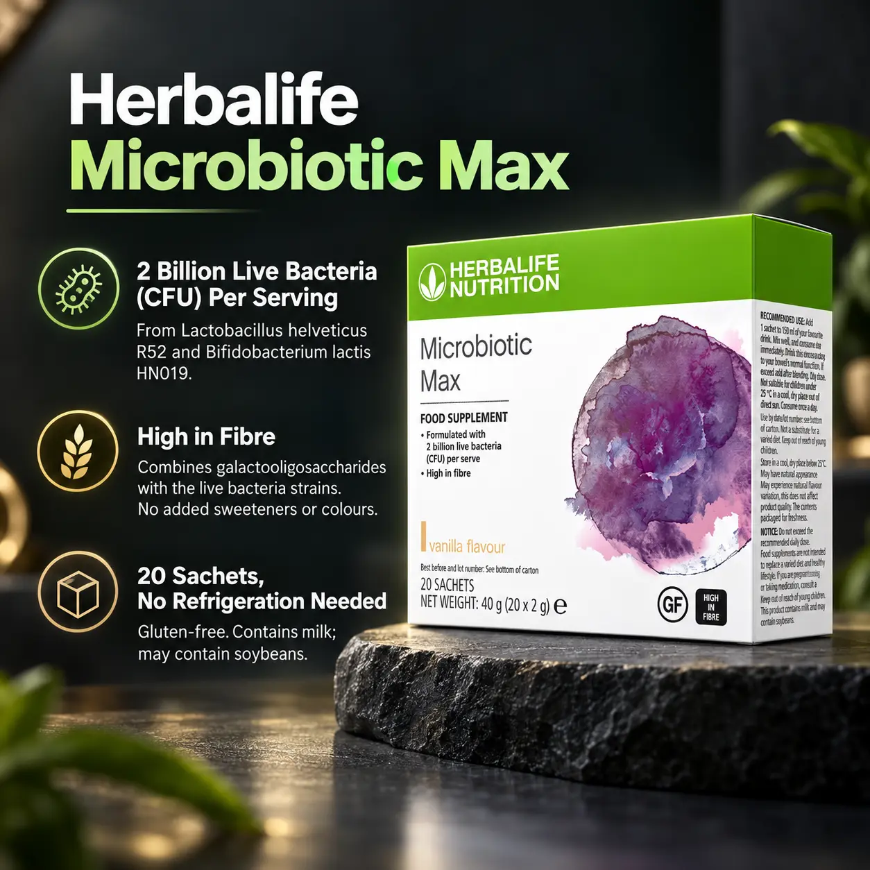 Herbalife Microbiotic Max sachet and prepared drink